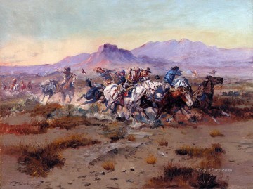Amerikanischer Indianer Werke - der Angriff 1900 Charles Marion Russell Indianer